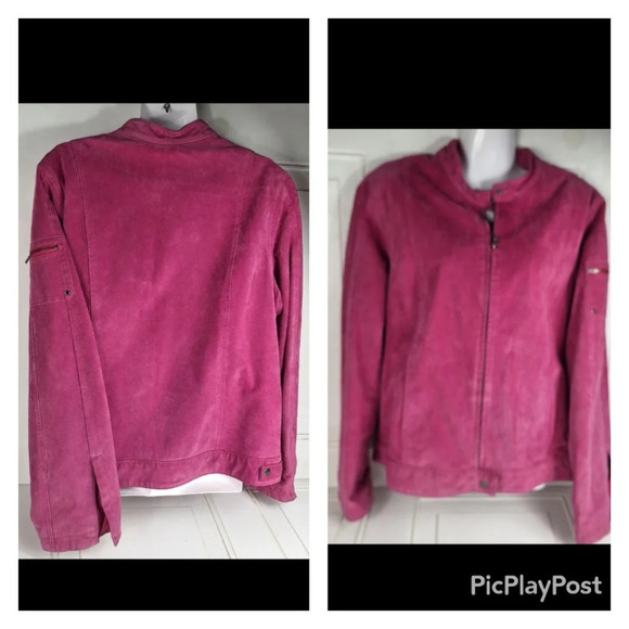 INC International Concepts Suede Pink XL Womens Jacket Silver Colored Zippers - Picture 5 of 16